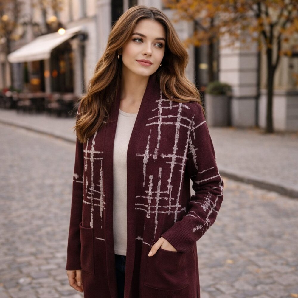 🧥 Avenue “Scarla” Coatigan – Plum & Charcoal | Size 14/16 - Picture 2 of 15